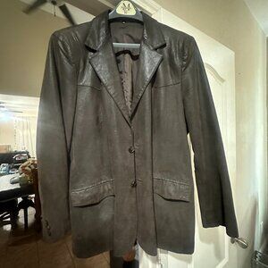 Men’s Wearhouse Genuine Leather Blazer Jacket Brown Size 46 – Classic 3-Button S